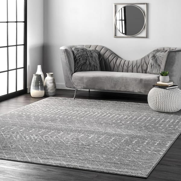 Nuloom Blythe Modern Moroccan Trellis, Living Room With Dark Grey Rug