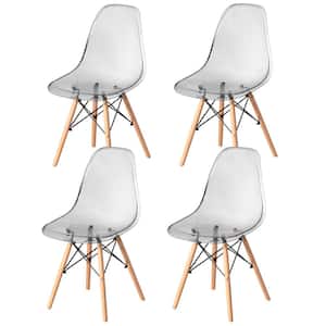 Modern Style Dining Chair with Wooden Dowel Eiffel Legs, DSW Transparent Plastic Shell Accent Chair, Gray Set of 4