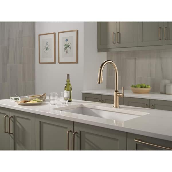 Cordova Gold Champagne Bronze 17.13 in. H Pull Down Sprayer Kitchen Faucet with 360° Swivel Spout
