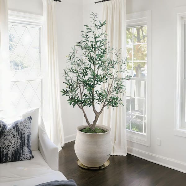 Vitalismo 6 ft. Artificial Olive Tree Natural Wood Trunk & Lifelike Fruits Faux Olive Tree for Home Office House Living Room Decor NOHK0108GLGRN