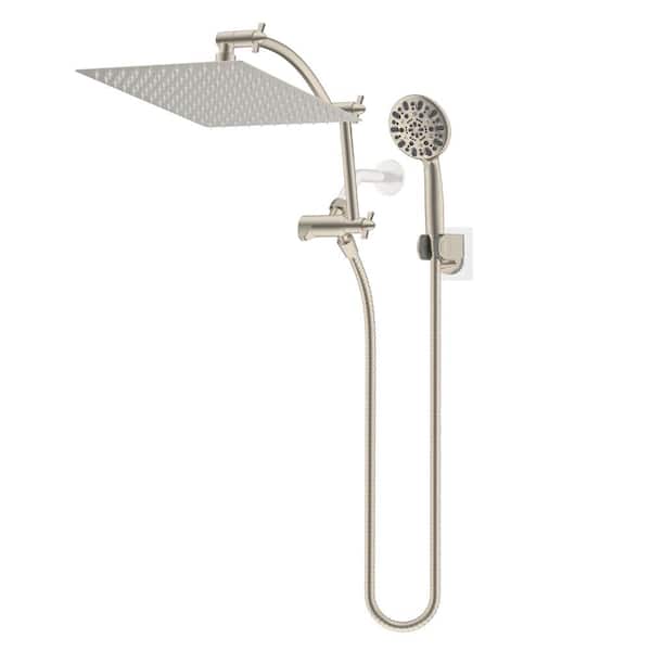 Metal 7-Spray 12 in. Dual Wall Mount Fixed and Handheld Shower Head 1.8 GPM in Brushed Nickel Finish