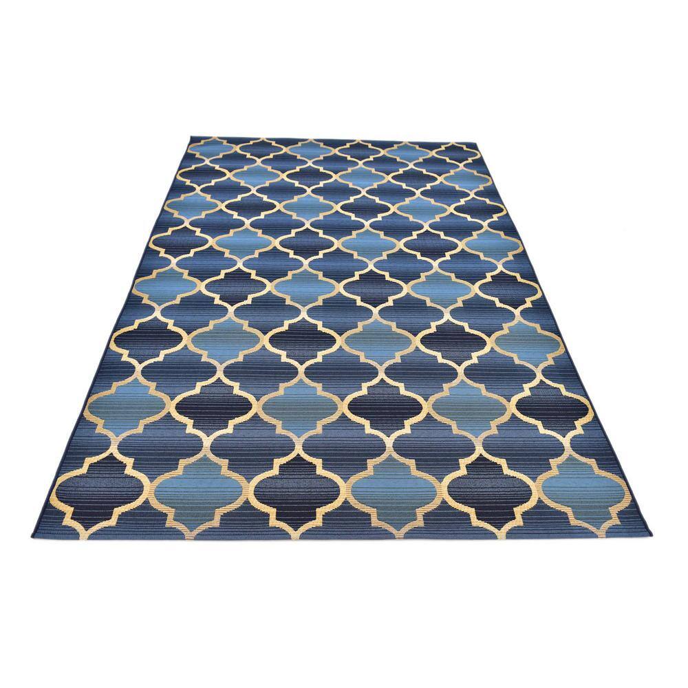Eden Trellis Easy-Care Blue and Beige 5'3" x 8' Outdoor Rug
