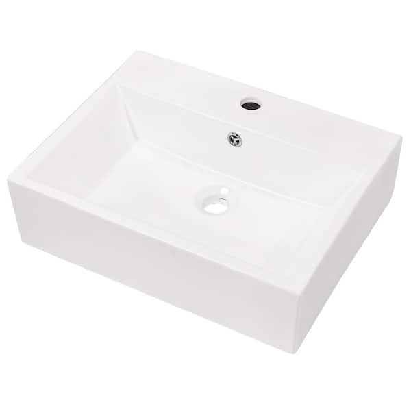 Unbranded 21 in. Wall-Mounted Ceramic Rectangular Bathroom Sink in White with Faucet Hole and Overflow (6 in. Top to Bottom Depth)