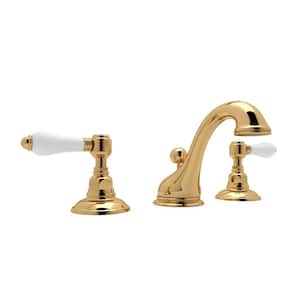 Viaggio 8 in. Widespread Double-Handle Bathroom Faucet with Drain Kit Included in Polished Brass