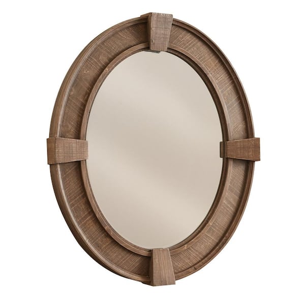 36.75 in. H x 30.75 in. W Classic Farmhouse Oval Distressed Framed Wood Decorative Mirror