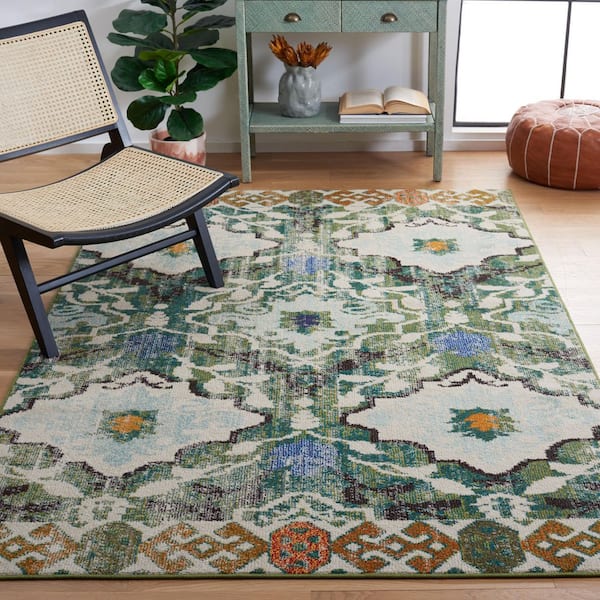 Madison Green/Ivory 5 ft. x 8 ft. Border Medallion Floral Area Rug