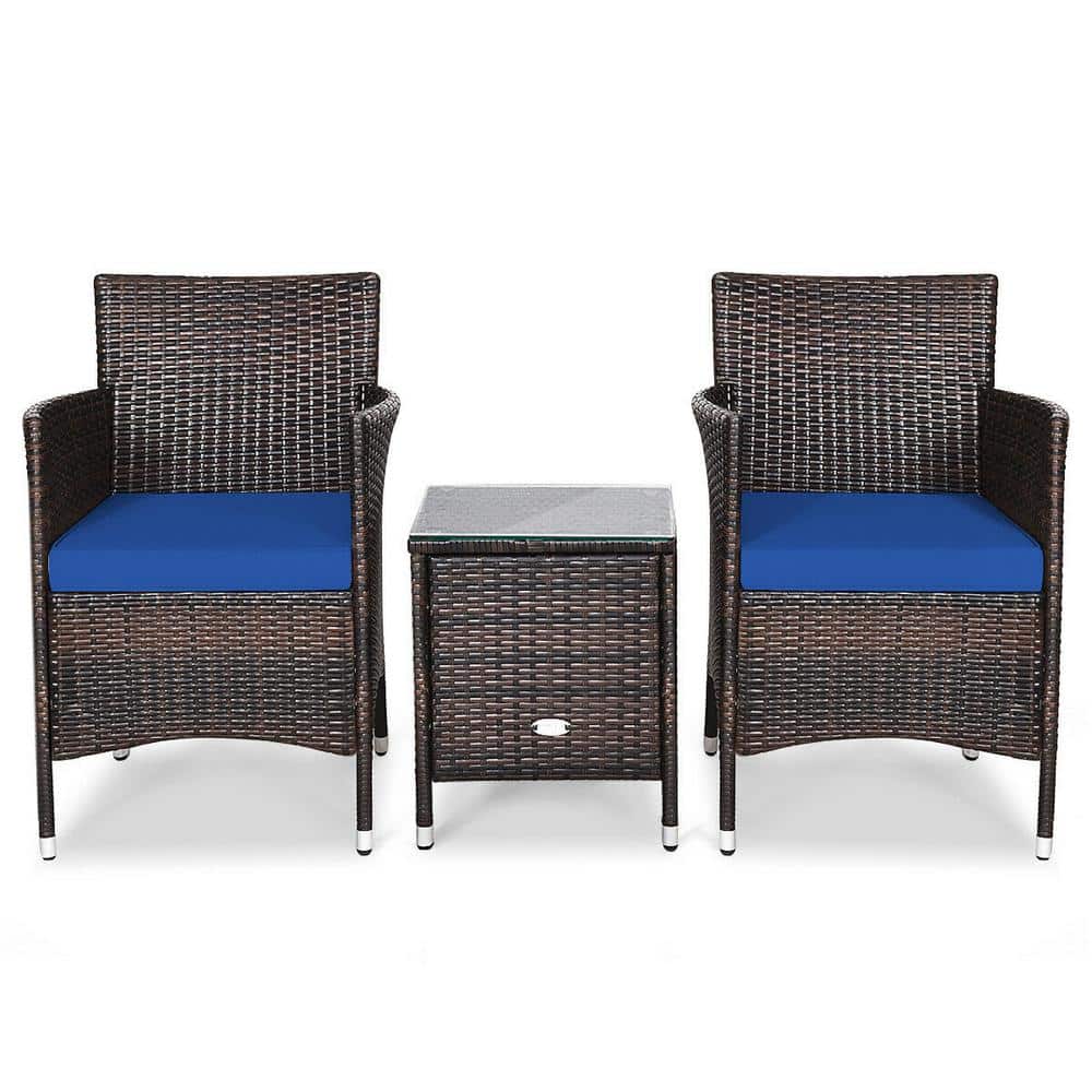 Outdoor 3 Pieces Wicker Patio Conversation Set With Navy Cushions price history on PriceWatchPro