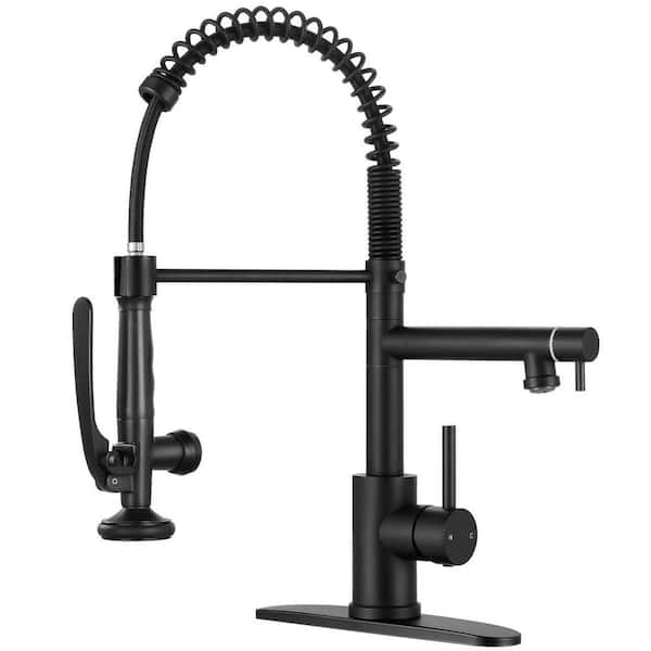 Single Handle Pull Down Sprayer 18.1 in. H Kitchen Faucet 360° Spout Swivel with Pull Out Spray in Matte Black