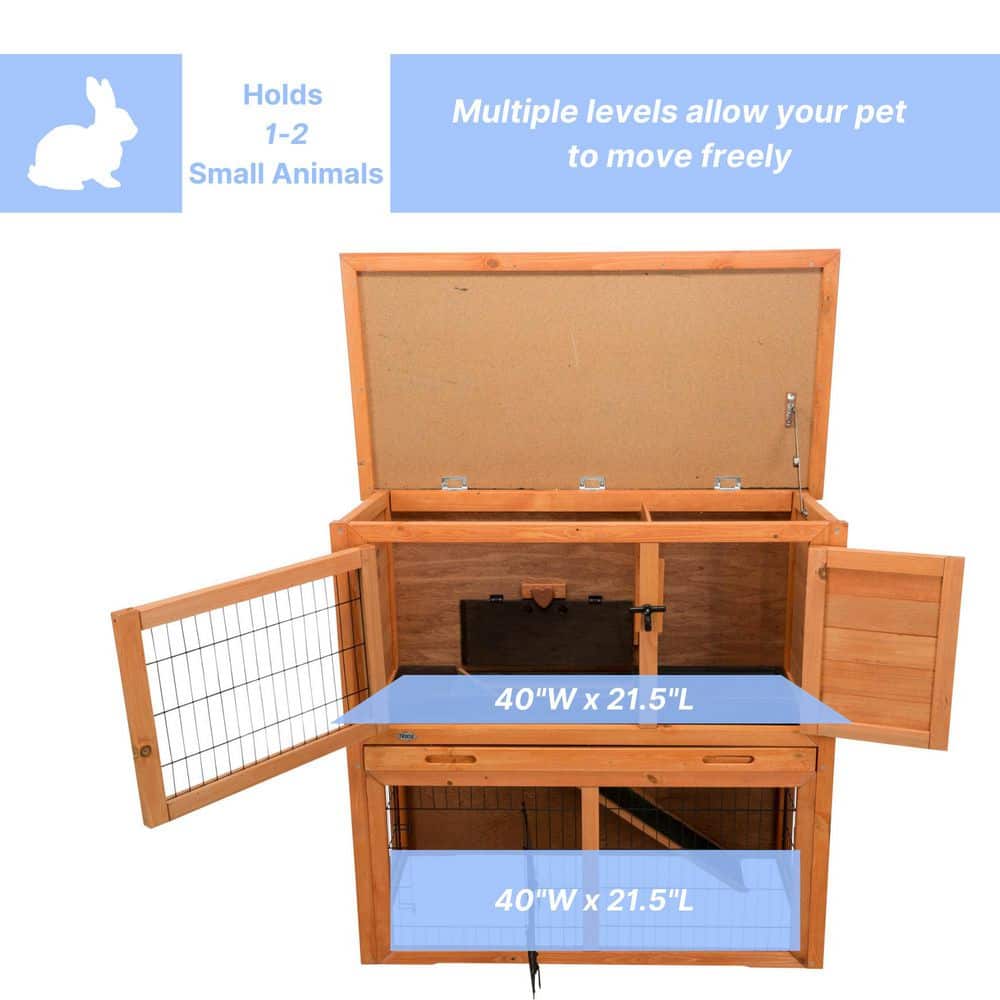 Large Natural Pine 2-Story Outdoor Guinea Pig Hutch