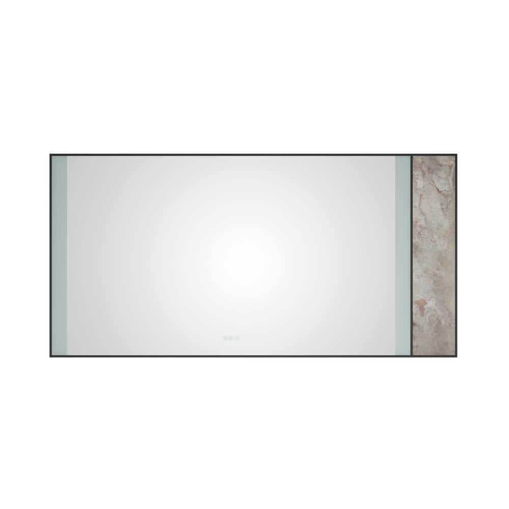 72 in. W x 36 in. H Large Rectangular Stainless Steel Framed Stone Dimmable Wall Bathroom Vanity Mirror in Black Frame price history on PriceWatchPro
