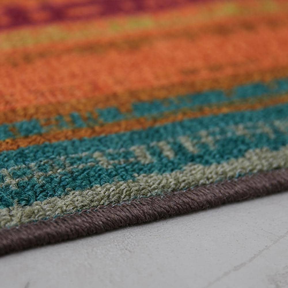 Multicolor Synthetic Stripe Rectangular Area Rug, 5' x 8'