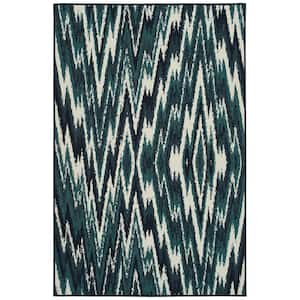 Pianta Collection Teal 1'11" x 3'7" Rectangle Residential Indoor-Outdoor Throw Rug