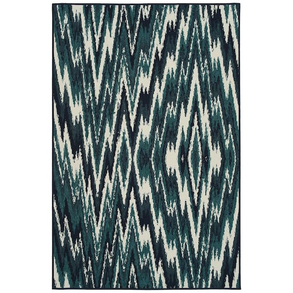 Kaleen Pianta Collection Teal 1'11" x 3'7" Rectangle Residential Indoor-Outdoor Throw Rug
