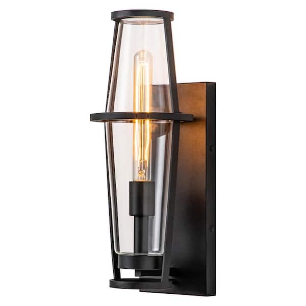 C Cattleya 1-Light Black Hardwired Outdoor Wall Sconce with Clear Glass Shade