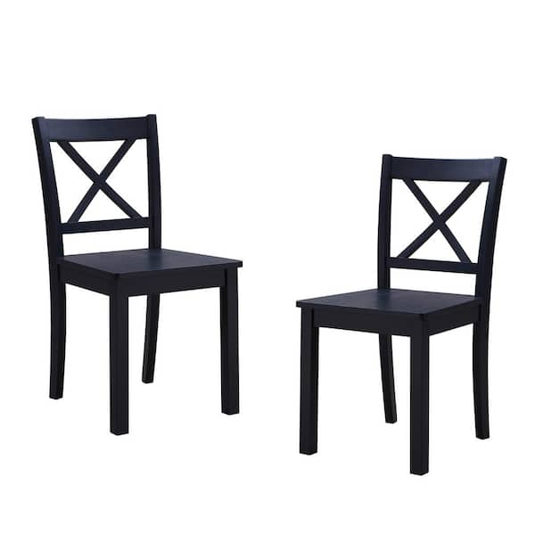 Elegant Home Fashions Set of 2-Solid Wood Navy Blue Dining Chairs
