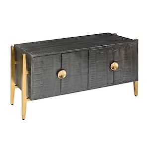 Tali 48 in. Charcoal Gray and Gold Acacia Wood Top Accent Sideboard Buffet Cabinet with 2-Doors and Round Handles