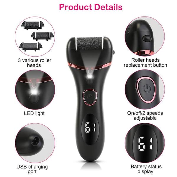 Aoibox Electric Foot Callus Remover Foot Grinder Rechargeable Foot File Dead Skin Pedicure Machine, Black