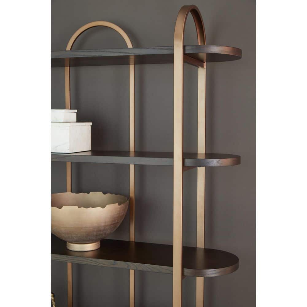 Brown and Gold 48" Modern Metal Frame Bookcase