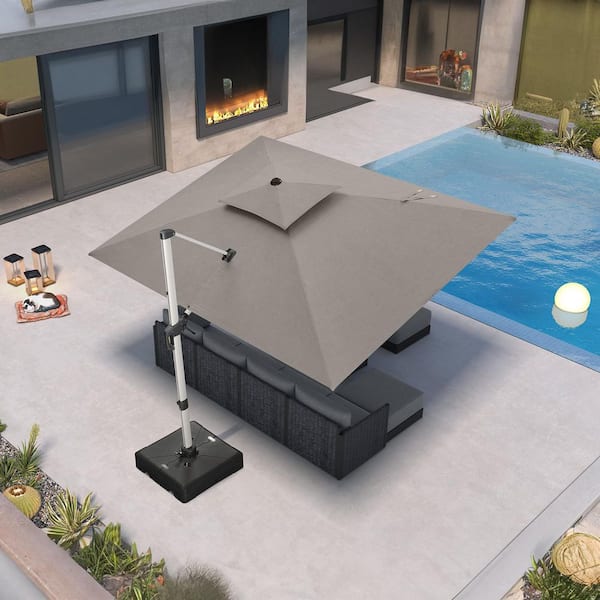 gray sunbrella patio umbrella PURPLE LEAF Cantilever Grey Aluminum Umbrella crafted for outdoor living PURPLE LEAF 9 ft. x