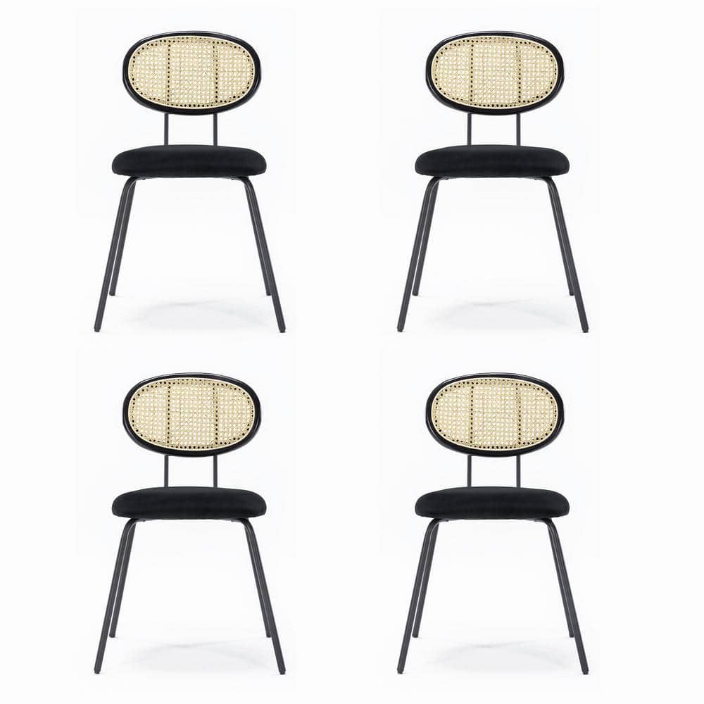 LUE BONA 18 in. Tall Black Rattan Velvet Dining Chairs (Set of 4