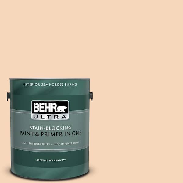 BEHR ULTRA 1 gal. #UL120-12 Porcelain Peach Semi-Gloss Enamel Interior Paint and Primer in One
