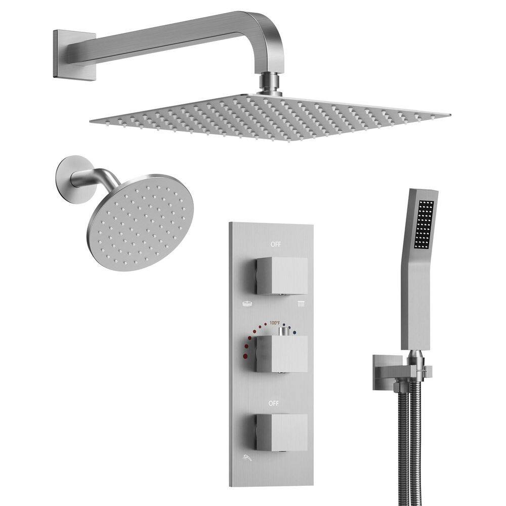 12 and 6 in. Thermostatic 5-Spray Wall-Mount Dual Fixed and Handheld Shower Head 2.5 GPM in Brushed Nickel with Valve price history on PriceWatchPro