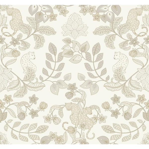 SCOTT LIVING Getty White Cream Jungle Damask Wallpaper Sample
