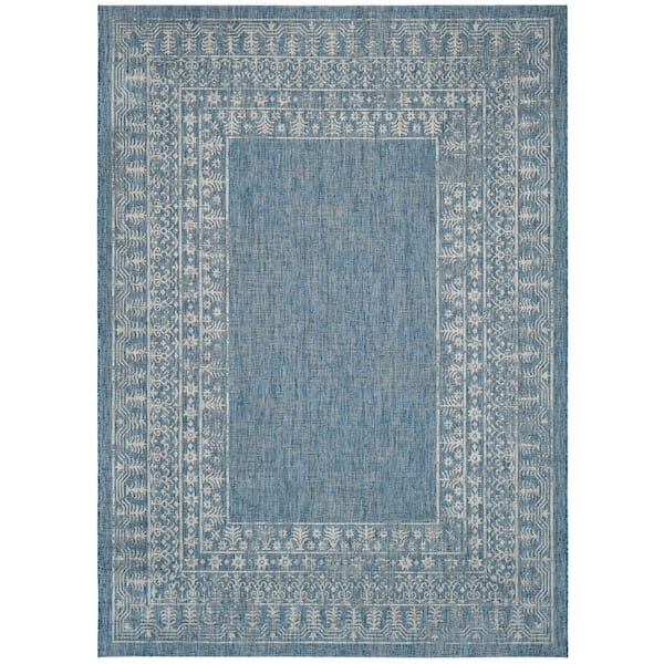 Courtyard 8 ft. x 10 ft. Navy/Gray Border Ornate Indoor/Outdoor Area Rug