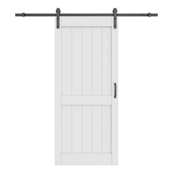 ARK DESIGN 24 in. x 84 in. White Paneled H Style White Primed WithoutSoft Close MDF Sliding Barn Door with Hardware Kit