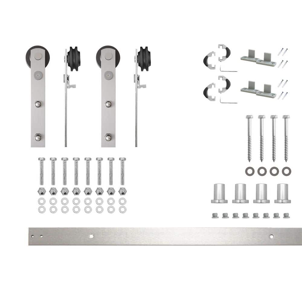 5 ft./60 in. Brushed Nickel Non-Bypass Sliding Barn Door Hardware Kit Arrow Design Roller for Double Doors price history on PriceWatchPro