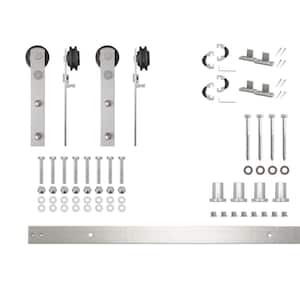 5 ft./60 in. Brushed Nickel Non-Bypass Sliding Barn Door Hardware Kit Arrow Design Roller for Double Doors