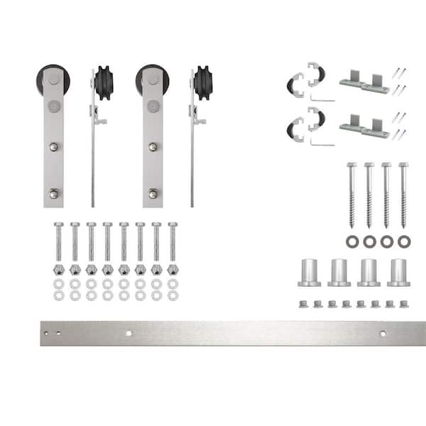 HOMACER 5 ft./60 in. Brushed Nickel Non-Bypass Sliding Barn Door Hardware Kit Arrow Design Roller for Double Doors