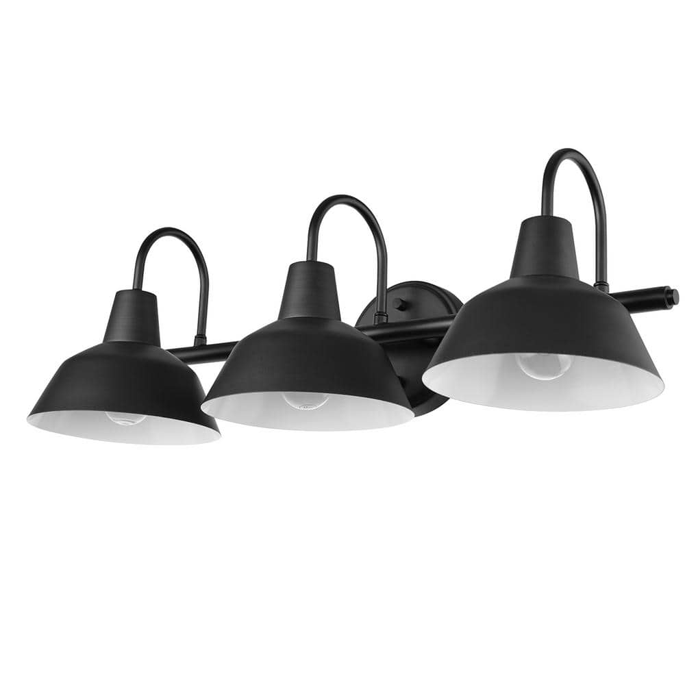 Globe Electric Barnyard 24 in. 3-Light Matte Black Vanity Light with White  Interior Shades 65554 - The Home Depot