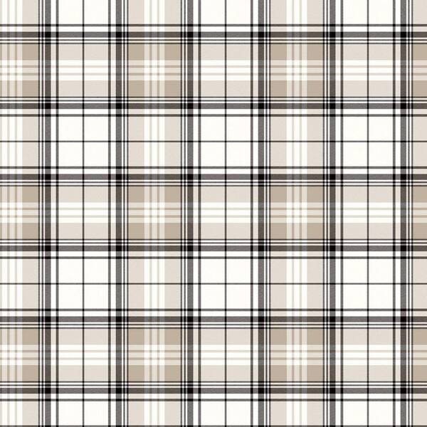 The Wallpaper Company 8 in. x 10 in. Black, White and Tan Plaid Wallpaper Sample