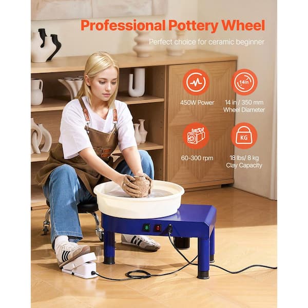 Pottery Wheel, 14 in. Ceramic Forming Machine, 0-300RPM Speed, 0-7.8 in. Lift Table, Electric Clay Machine Foot Pedal