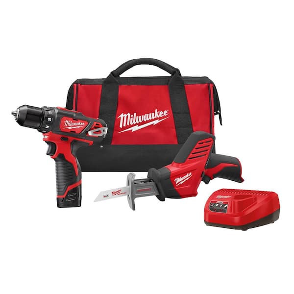 Milwaukee M12 12-Volt Lithium-Ion Cordless Drill/Driver and HACKZALL Combo Kit (2-Tool) with Two 1.5 Ah Batteries, Charger and Bag
