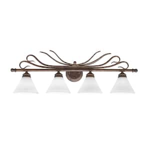 Olympia 35.25 in. 4-Light Bronze Vanity Light with White Muslin Glass Shades