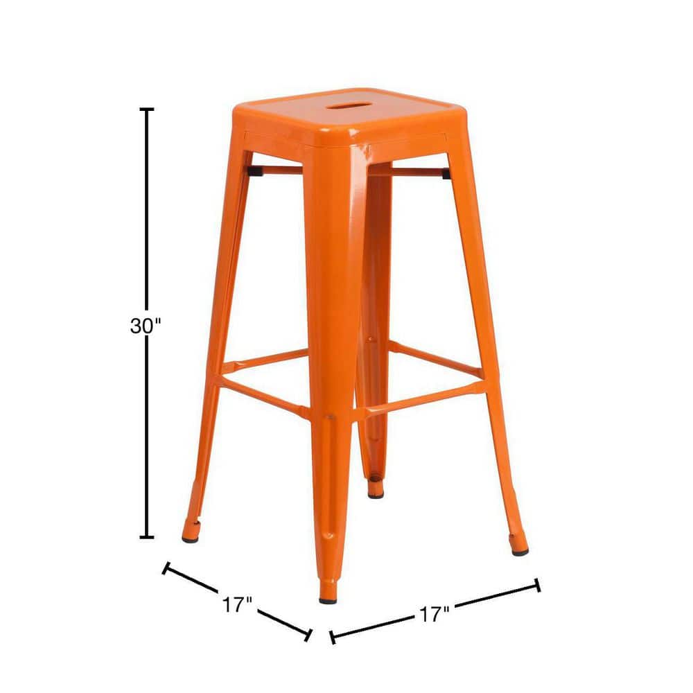 30" High Backless Orange Metal Stackable Barstool