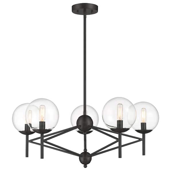 Auresa 5-Light Black Globe Pendant Light with Clear Glass Shades