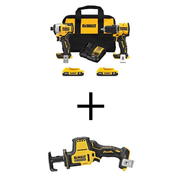 DEWALT ATOMIC 20-Volt MAX Lithium-Ion Cordless Combo Kit (2-Tool) and Compact Recip Saw with (2) 2Ah Batteries, Charger and Bag