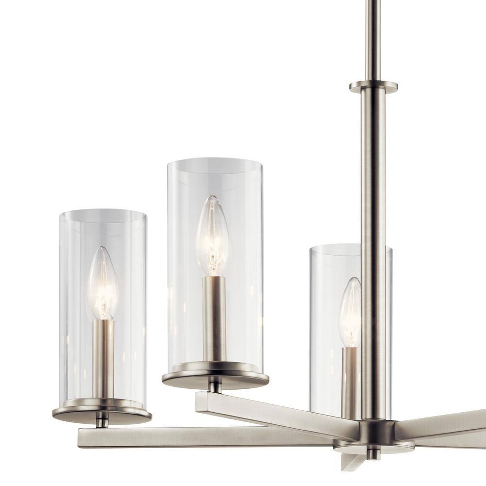 Transitional Crosby 5-Light Chandelier in Brushed Nickel with Clear Glass Shades