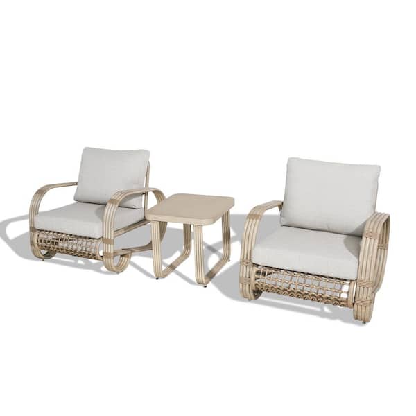 ULAX FURNITURE 3-Piece Aluminum Patio Conversation Chairs Set with Sofa Chairs and Side Table