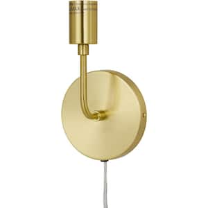 Simone Wall 1-Light Sconce for Plug-In or Hardwire Installation, Pale Gold Metal with Exposed Bulb Design