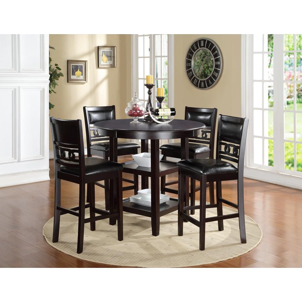 Gia Ebony Black Solid Wood Counter Stools with Upholstered Cushions, Set of 2