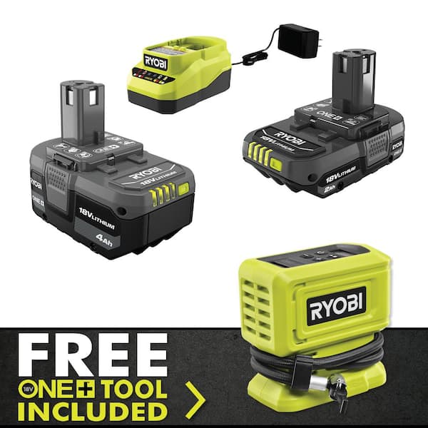 RYOBI ONE+ 18V Cordless High Pressure Inflator with 2.0 Ah Battery, 4.0 Ah Battery, and Charger