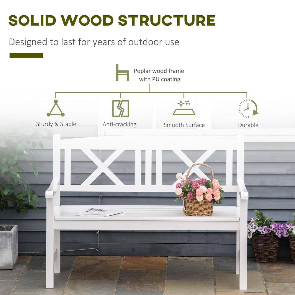 White Wooden 4FT Outdoor Garden Bench with X-Shape Back