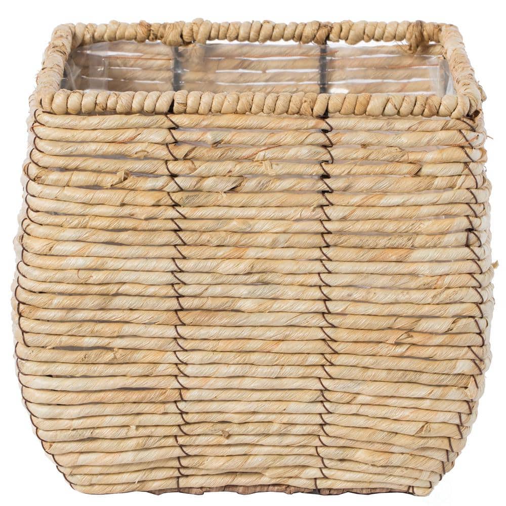 Rustic Woven Square Medium Planter with Leak-Proof Lining
