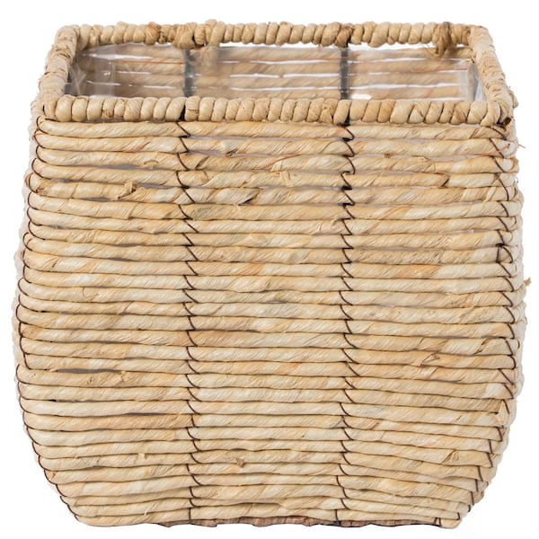 Vintiquewise Medium Woven Maize Square Flower Pot Planter with Leak-Proof Plastic Lining