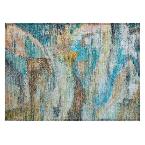 Chantille Machine Washable Indoor/Outdoor Abstract ACN2039 Teal 1 ft. 8 in. x 2 ft. 6 in. Accent Rug