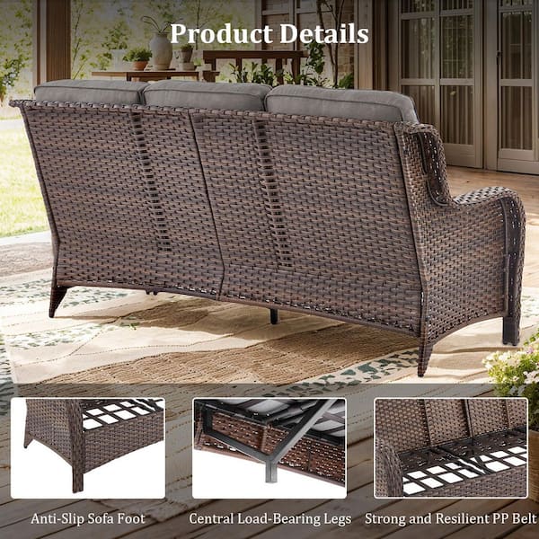 NovaSwivel Brown 4-Piece Wicker Patio Fire Pit Seating Sofa Set Outdoor Conversation Set with 6 in. Thick Gray Cushions